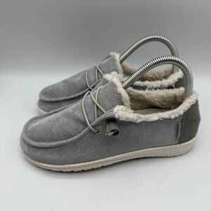 Hey Dude Wendy Corduroy Faux Fur Lined Slip On Loafers Gray Shoes‎ Size 6